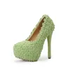 Chaussures à talons hauts en dentelle avec fleurs et perles, belles chaussures de fête de mariage, de mariée, de demoiselle d'honneur, blanc/vert/rose