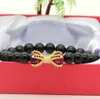 Atacado 10 pçs / lote Natural Black Onyx Pedra com Olho de Tigre Roseo Contas Micro Inlay Preto CZ Beads Eagle Claw Frisado Pulseiras