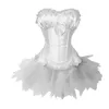 Stor plus storlek 6xl frilly bustline spets båge burlesk valentin halterneck korsett med tulle tutu kjol dans korsett kostym klänning outfit