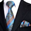 E3 Streifen Paisley Multicoly Blue Blue Dark Turquoise Orange Herren Krawatten Set Krawatte Tasche Square 100 Seiden Jacquard Woven9588901