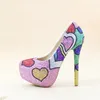 Fashion Handmade Colorful Rhinestone Wedding Shoes Banquet Evening Party Pumps Multicolor Crystal Bridal Shoes Heart Shape Big Size 10