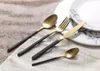 JK Home 4 Stks / partij Luxe Rvs Stainware Set Black Hand Gold Top Steak Mes Lepel Vork Set Westerse servies