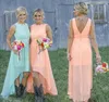 New Beach Chiffon Bridesmaid Dresses Lace Crew Neck High Low Western Country Summer Cheap Plus Size Formal Party Prom Dresses2560