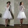 Short Bridal Gowns Long Sleeve 2021 Deep V Neck Sexy Cheap Dress Lace Appliques Knee Length Charming A Line Wedding Dresses Zipper Back