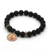 Wholesale 10pcs/lot 8MM Black Matte Agate Copper Beads Men Micro Pave CZ Lion Head Charm Bracelets Mens Jewelry