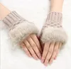 Women Girl Knitted Faux Rabbit Fur gloves Mittens Winter Arm Length Warmer outdoor Fingerless Gloves colorful XMAS gifts