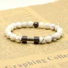 Bracelet d'haltères en métal plaqué or véritable, 8mm, pierre de marbre Howlite blanche, Fitness, à la mode, vente en gros