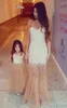 Mother Daughter Dresses Luxury Crystals Party Dress Mermaid Sweetheart Sleeveless Champagne V Neck Sleeveless Girls Dress