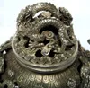 Rare chinois tibet argent sculpté FOO DOG dragons encensoir/brûleur d'encens/livraison gratuite