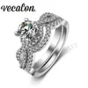 Vecalon Classic Corss Engagement Wedding Band Ring Set voor Vrouwen Gesimuleerde Diamond Cz 10KT Wit Goud Gevuld Vrouwelijke Party Ring