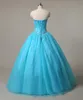 2017 New Sexy Blue Quinceanera Платья для бальных платьев с бисером Кристаллы Кружевные Сладкие 16 Платья 15 лет Пром Пром Сток 2-16 QS1044