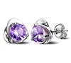 925 Sterling Silver Love Heart Stud Earrings Necklaces Set White Purple Shining Crystal Bling Diamond Pendant Necklace Earring Earings Ear Rings Jewelry