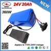 18650と熱い販売360W電動自転車の電池24V 20Ah 3.7V 2.2Ah細胞PVCケース24V 15A BMS 29.4V 2A充電器送料無料
