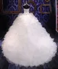 Luxo Frisado Bordado Vestido de Noiva Vestido de Princesa Sweetheart Espartilho Organza Catedral Trem Vestido de Baile Vestidos de Noiva Cheap258Q