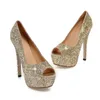 Lady Gorgeous Nightclub Evening Shoes Super High Heels Sandals Woman Dress Shoes Gold Wedding Bridal Dress Shoes