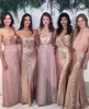 2020 Arabiska Bling Sequins Bridesmaid Dresses Sequined Mix Style For Weddings Gästklänning Rose Rosa Dusky Pink Chiffon Maid of Honor Gowns