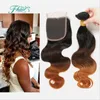 Ombre Hair Extensions Three Tone Bruin 1B / 4/30 Ombre Braziliaanse Body Wave Menselijk Haar Weave Bundels 4x4'''closure MET 3HAIR WEFT