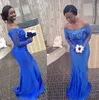 African 2017 Royal Blue Lace Off Shoulder Mermaid Bridesmaid Dresses Long Sleeve Maid Of Honor Gowns Wedding Guest Formal Dresses