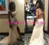 2016 Sexy Zroszony Prom Dresses Crystals Backless Suknie Wieczorowe High Split Light Champagne Black Girl Party Party Dresses 100% Kupujący Pokaż
