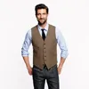 Gloednieuwe 3 stijlen Bruidegom Vesten Custom Made Brown GroomsMens / Best Man Tweed Wol Vest Bruiloft / Prom / Diner Gilet K669