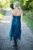 2017 Blauwgroen Hoog Laag Landelijke Stijl Bruidsmeisjes Jurken Strapless Een Lijn Vintage Kant Chiffon Bruidsmeisje Jurken Formele Partij Jassen C9474991