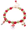 Cadeau de noël bijoux à la mode Bracelets père noël renne huile goutte à goutte perles Bracelet à breloques chaîne à main mélange rouge vert