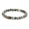 Partihandel 10st / Lot Mode Smycken 6mm Grå Jasper Stenpärlor med Micro Inlay Black Zircons Spacer Cz Lucky Armband