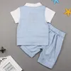 2017 sommer Kinder Anzug Jungen Plaid Gentleman bogen Gefälschte zwei stücke kurzarm Tops T-shirts + Plaid Shorts 2 Stück Sets Baby Kinder Kleidung