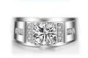 925 Silver Round Simulated Diamond CZ Side Stone Wedding Ring for Men