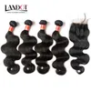 Braziliaanse Body Wave Virgin Hair Weefs met Kantsluiting Onverwerkte Maleisische Peruaanse Indiase Cambodjaanse menselijke haar 4 bundels en sluitingen