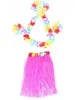 20 uppsättningar 60cm Hawaiian hula gräs kjol + 4pc lei set för vuxen luau fancy dress kostym fest strand blomma krans set gratis skepp