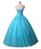 2018 Sexy Sweetheart Organza Ball Gown Abiti lunghi Quinceanera con applicazioni Tulle Lace Up Sweet 16 Dress QC503