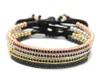 Top Quality Men & Women Jewelry, 4mm High Grade Bronze Beads Cubic Zirconia Curved Long Tube Bar Braided Macrame Bracelets