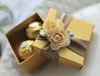 10st Elegant Golden Candy Box med Guld Rose och Ribbon Bröllop Presentparty Favor Boxes Ny