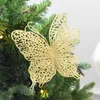 クリスマスの蝶のクリスマスツリーの装飾フラッシュ中空の花の造花造花クリスマス新年の飾りのための蝶