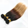 #1B/4/27 Honey Blonde Ombre Hair 3Pcs Brazilian Straight Three Tone Human Hair Weaves Extensions 9A Cheap Brazilian Human Hair Bundles