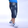 Wholesale-2016 New Fashion Men Denim Plus Size Jeans Shorts Blue Short Ripped Jean Trousers Distressed Stretch Elastic Large Size 44 46 48