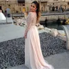 Trend Long Sleeve Evening Gowns Sequined Beads Chiffon Prom Dresses vestidos de festa Formal Party Gown For Graduation Scoop Vestidos