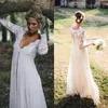 Robes de mariée de maternité 2016 pas cher dentelle col en V Illusion manches longues longueur de plancher robes de mariée plage pays jardin sur mesure EN70214