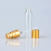 Parfumflaskor 5ml 10ml Transparent Glassprayflaska Tomt Clear Refillerbar Parfymfördelare med Guld Silver Cap Portable Provflaskor B706
