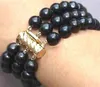 3 wiersz 7.5-8 cal 8-9mm Tahitian Black Pearl Bransoletka 14K Gold