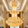 Moderne kristal kroonluchters gouden kristal kroonluchter lichten armatuur lange led lampen hotel lobby luxe glanzende villa huis binnen verlichting