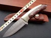 DK001T handgemaakte klassieke Damascus Fixd Damascus Blade mes koper + rode schaduw hout hoge kwaliteit met leren schede