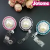 New Arrival Multicolor Rhinestone With Big Pearl Round Retractable Badge Reel Plastic ID Card Holder For Nurse Accessories