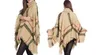 High Turtle Neck Plaid Poncho Women Knitted Striped Tassel Sweater Top