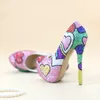 Fashion Handmade Colorful Rhinestone Wedding Shoes Banquet Evening Party Pumps Multicolor Crystal Bridal Shoes Heart Shape Big Size 10
