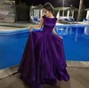 Modeste 2017 Violet Élastique Soie Comme Satin Dos Nu Robes De Bal Long Pas Cher Bateau Ruché Robes Formelles Robes De Soirée De Soirée EN11233