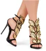 Top merk zomer nieuwe ontwerp vrouwen mode goedkope goud zilver rood blad hoge hak peep toe jurk sandalen schoenen pumps vrouwen