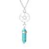 Pentacle Bullet Natural Stone Pendant Necklace Jewelry Hexagon Prism Star Point Healing Crystal Amethyst Rose Quartz Chakra necklaces Women