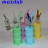 Silikon Mini Bong Wasserpfeife Shisha Bunte massive leuchtende Glühfarbe Silicon Bongs Rohre mit 14 mm männlicher Gelenk Doppelrohr Quarz Banger -Nagel